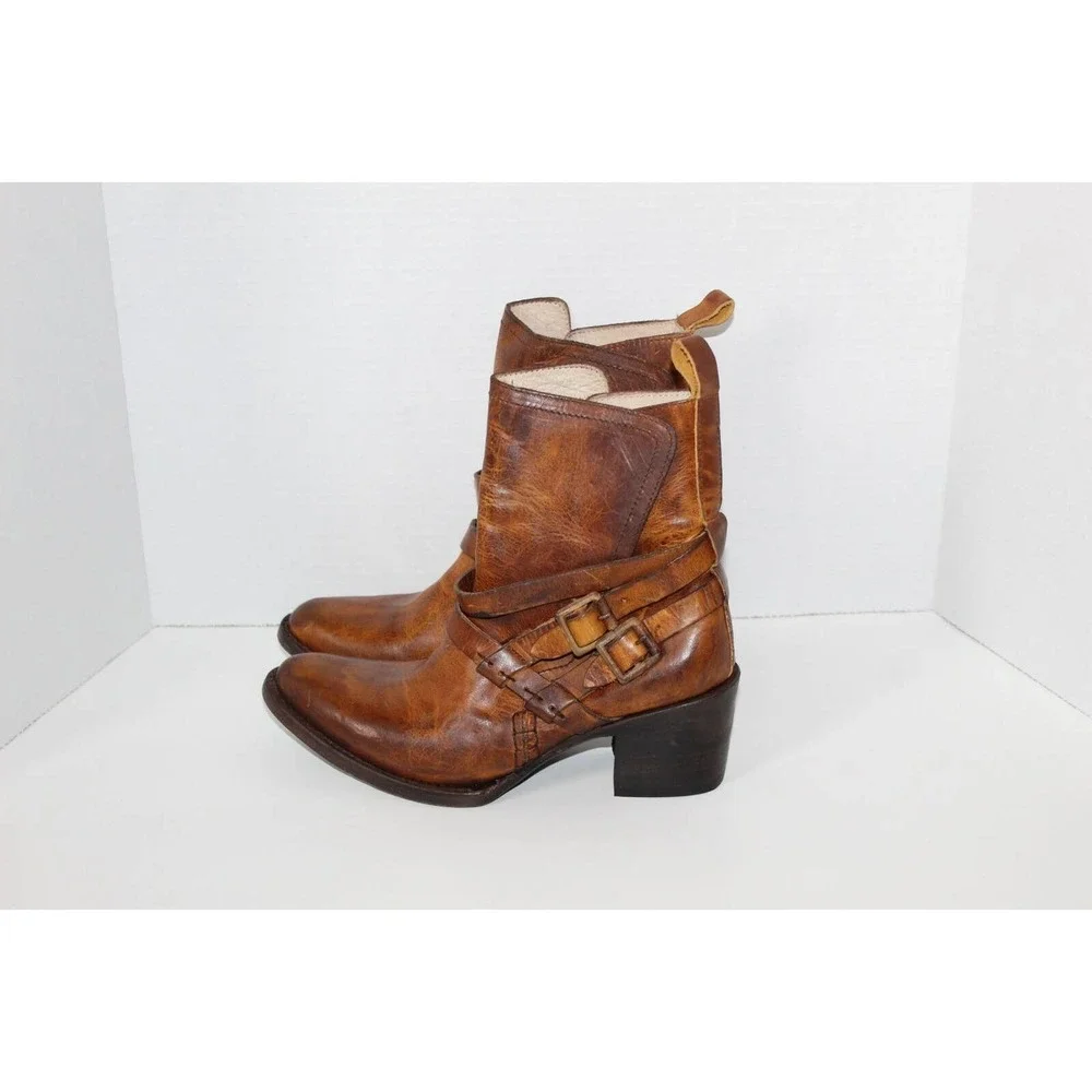 Free Bird Saint Leather Ankle Bootie Cognac Burnished Brown Boots Size 7 H13913 - Picture 4 of 12